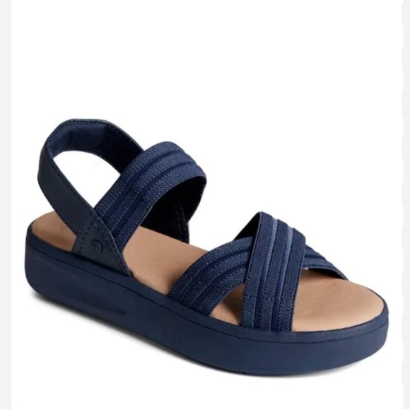 SPERRY TOP -SIDER BAYOU PLUSHSTEP PLATFORM SANDAL SIZE 9.5 MEDIUM NAVY - Picture 1 of 9